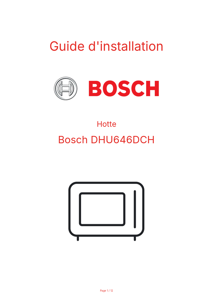 Page n°1 - Guide d'installation Bosch DHU646DCH