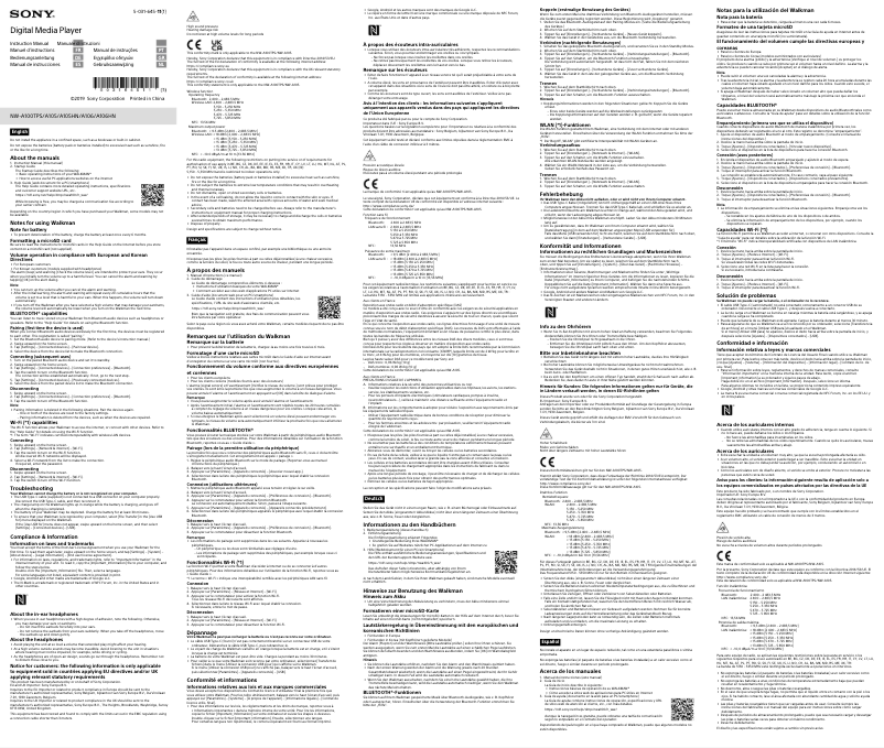 Page 1 de la notice Manuel utilisateur Sony NW-A105HN