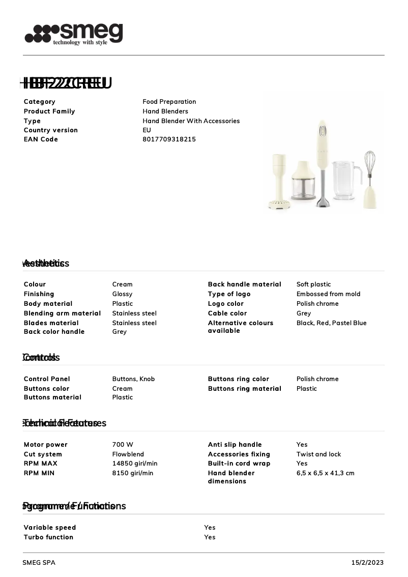 Página 1 del manual Folleto Smeg HBF22