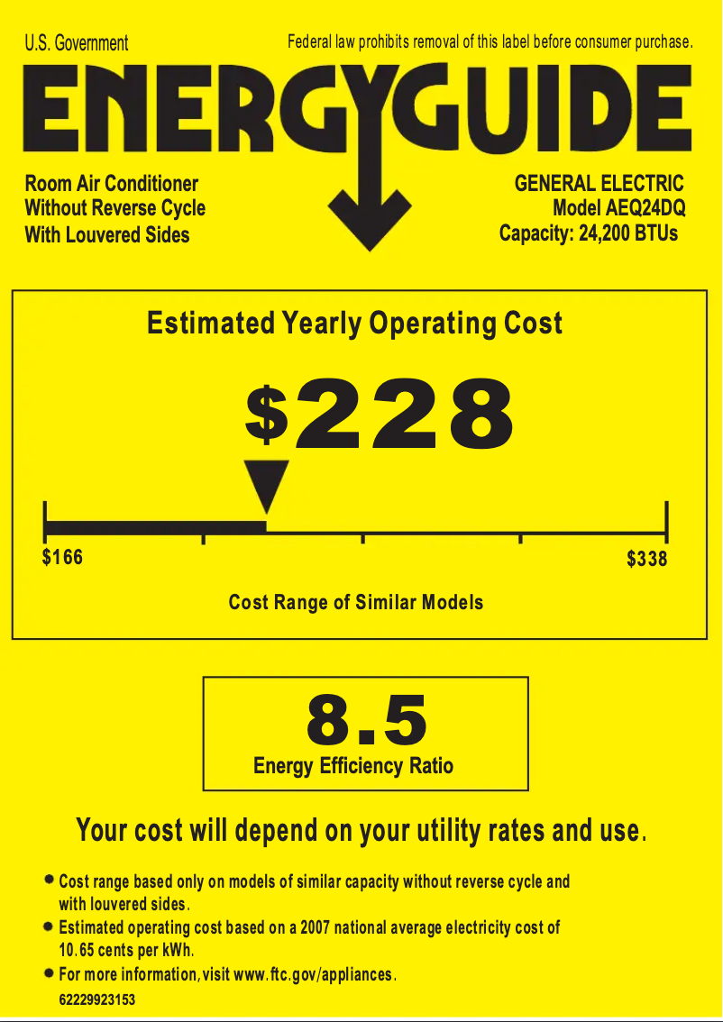 Page n°1 - Label énergétique GE AEQ24DQ