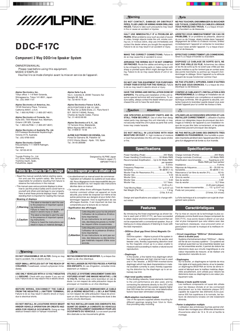 Page n°1 - Manuel utilisateur Alpine DDC-F17C