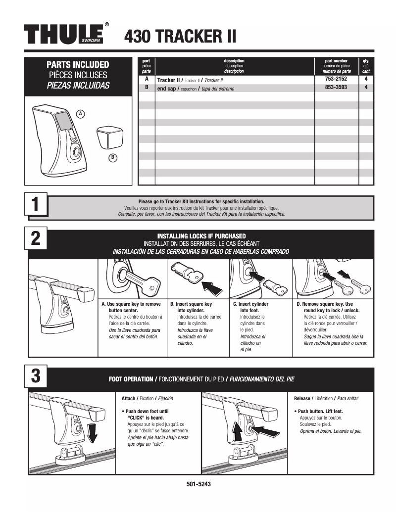 Page 1 de la notice Manuel utilisateur Thule Tracker II 430