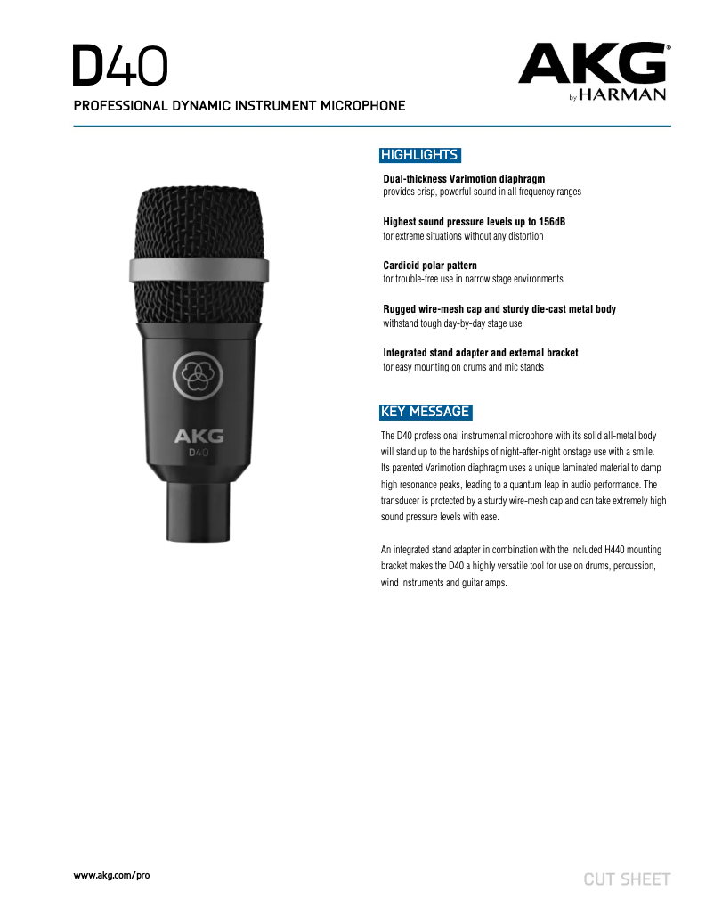 Page 1 de la notice Fiche technique AKG D40