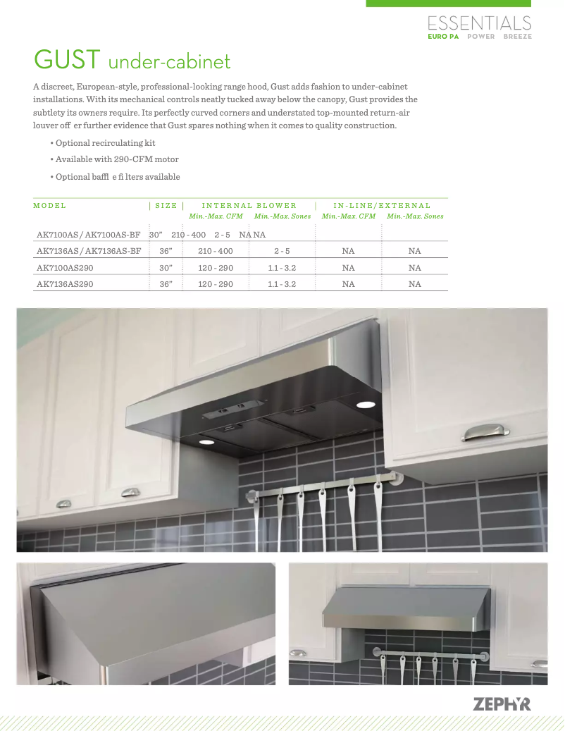 Page 1 de la notice Fiche technique Zephyr AK7100ASBF