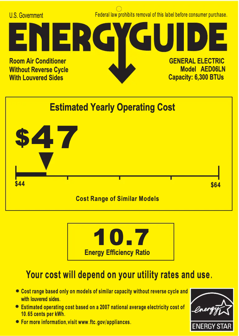 Page n°1 - Label énergétique GE AED06LN