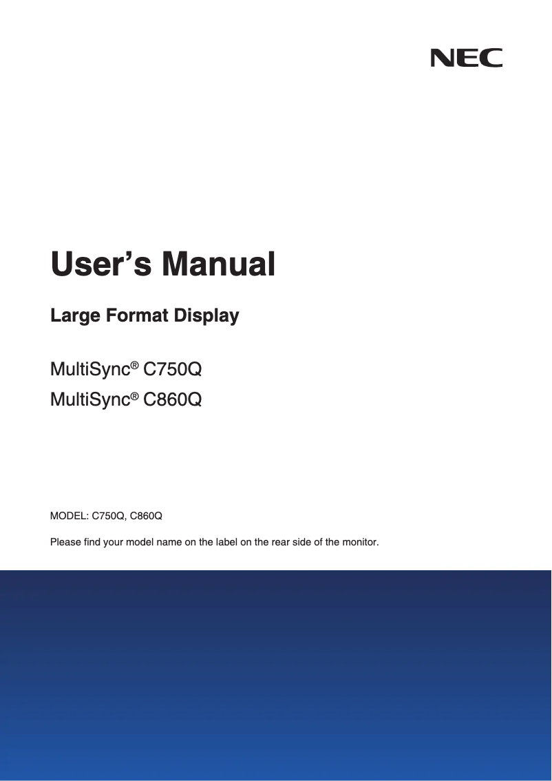 Page 1 de la notice Manuel utilisateur NEC MultiSync C860Q