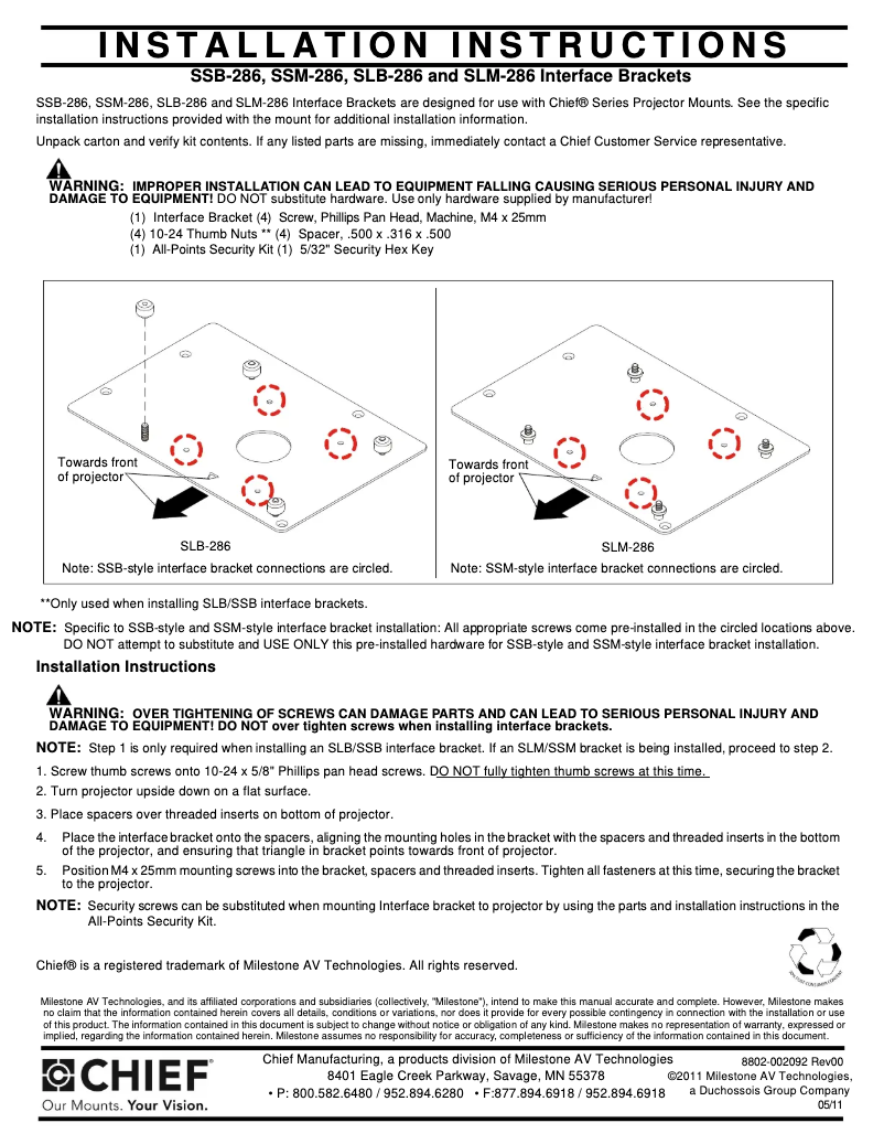 Página 1 del manual Manual de usuario Chief SSB286