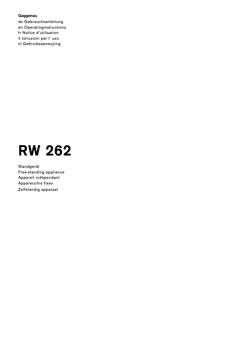 Image de la première page du manuel de l'appareil RW 262