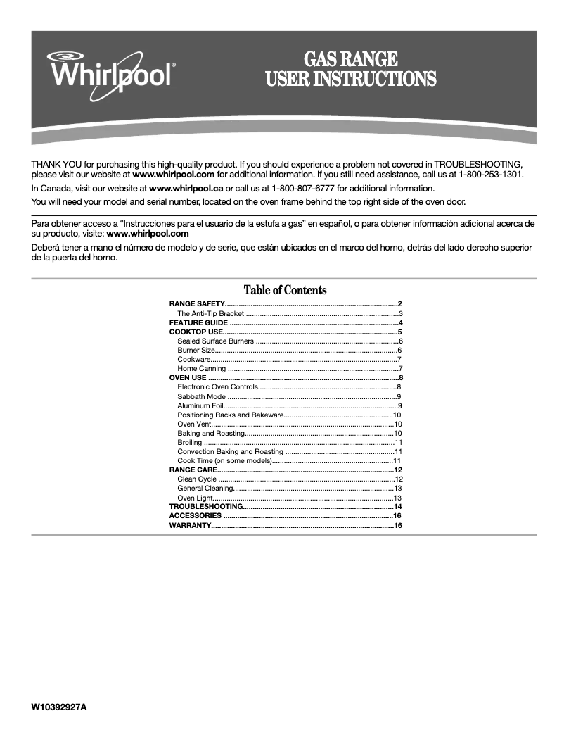 Page 1 de la notice Manuel utilisateur Whirlpool WFG540H0ES
