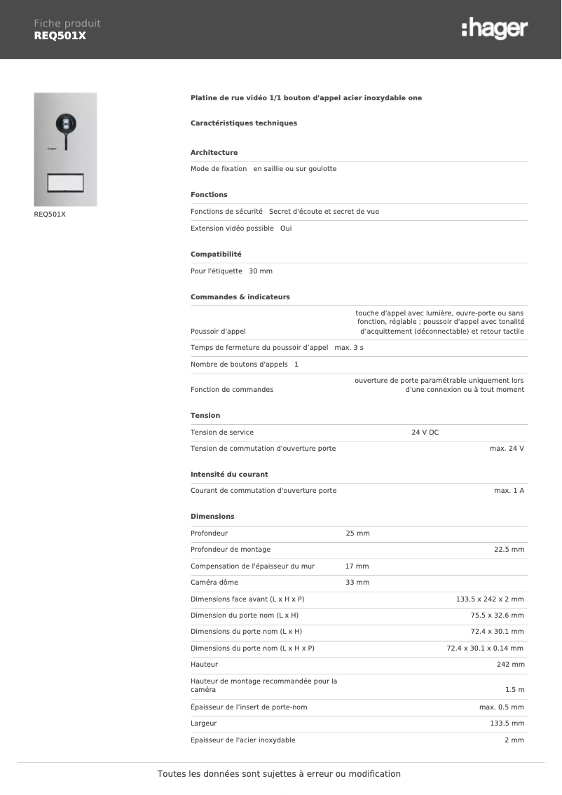 Image de la première page du manuel de l'appareil REQ501X