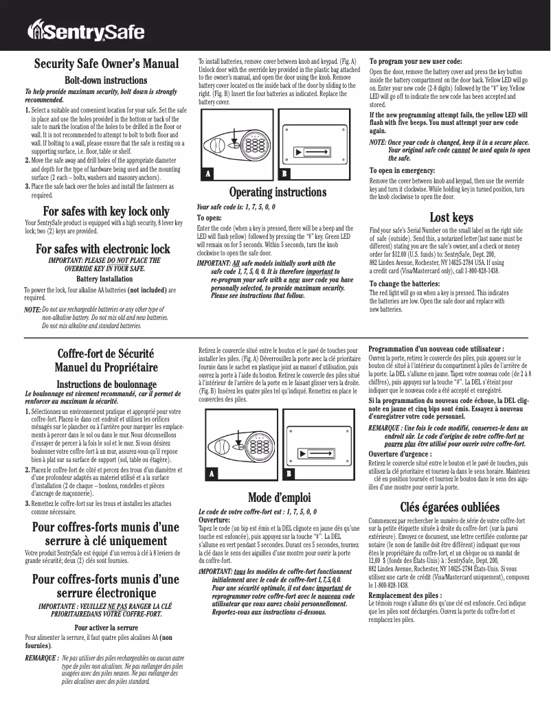 Page 1 de la notice Manuel utilisateur Sentry X105