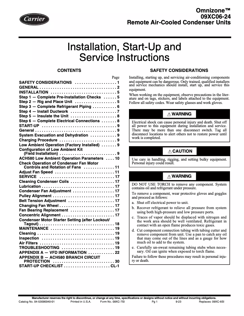Page 1 de la notice Manuel utilisateur Carrier Omnizone 09XC