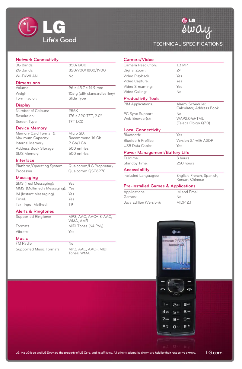 Page n°1 - Fiche technique LG GU290V