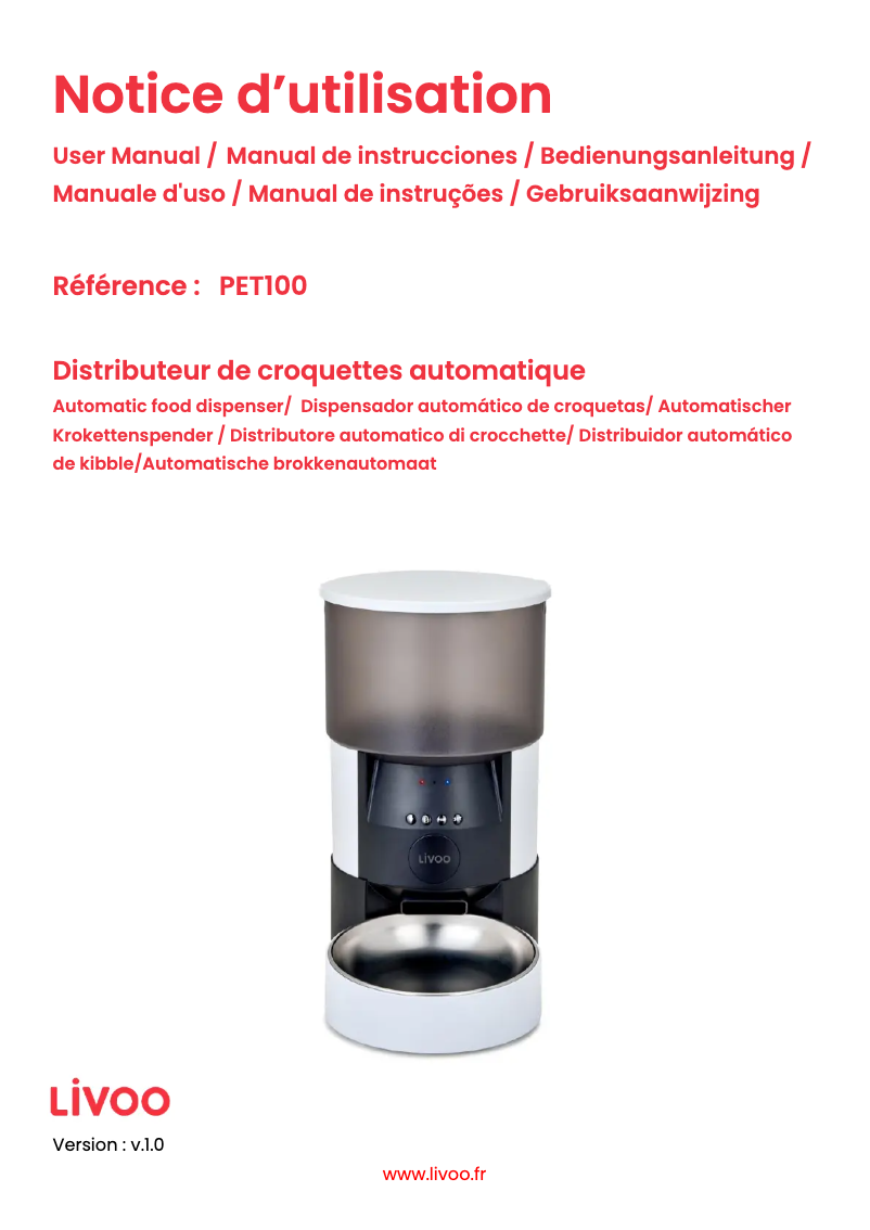 Image de la première page du manuel de l'appareil PET100