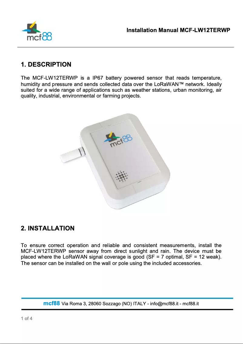 Page n°1 - Manuel utilisateur MCF88 MCF-LW12TERWP