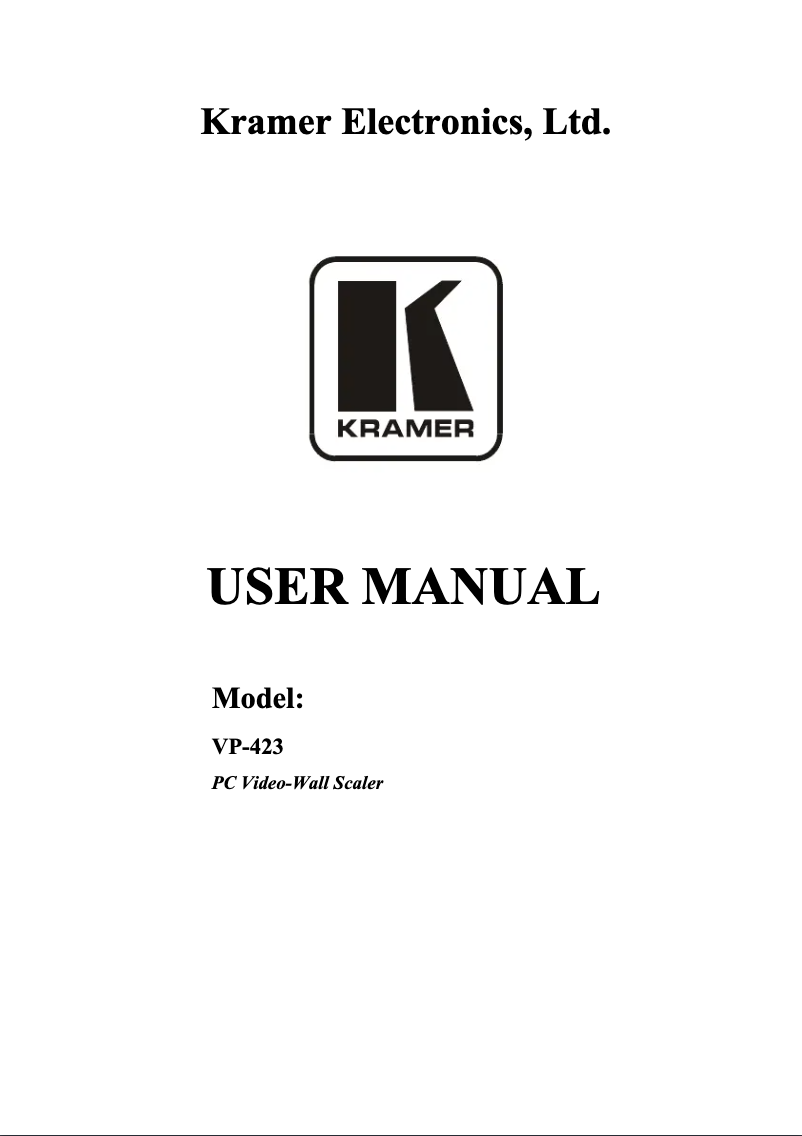 Page n°1 - Manuel utilisateur Kramer VP-423