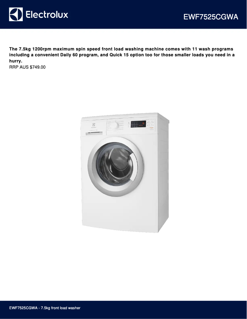 Image de la première page du manuel de l'appareil EWF7525CGWA