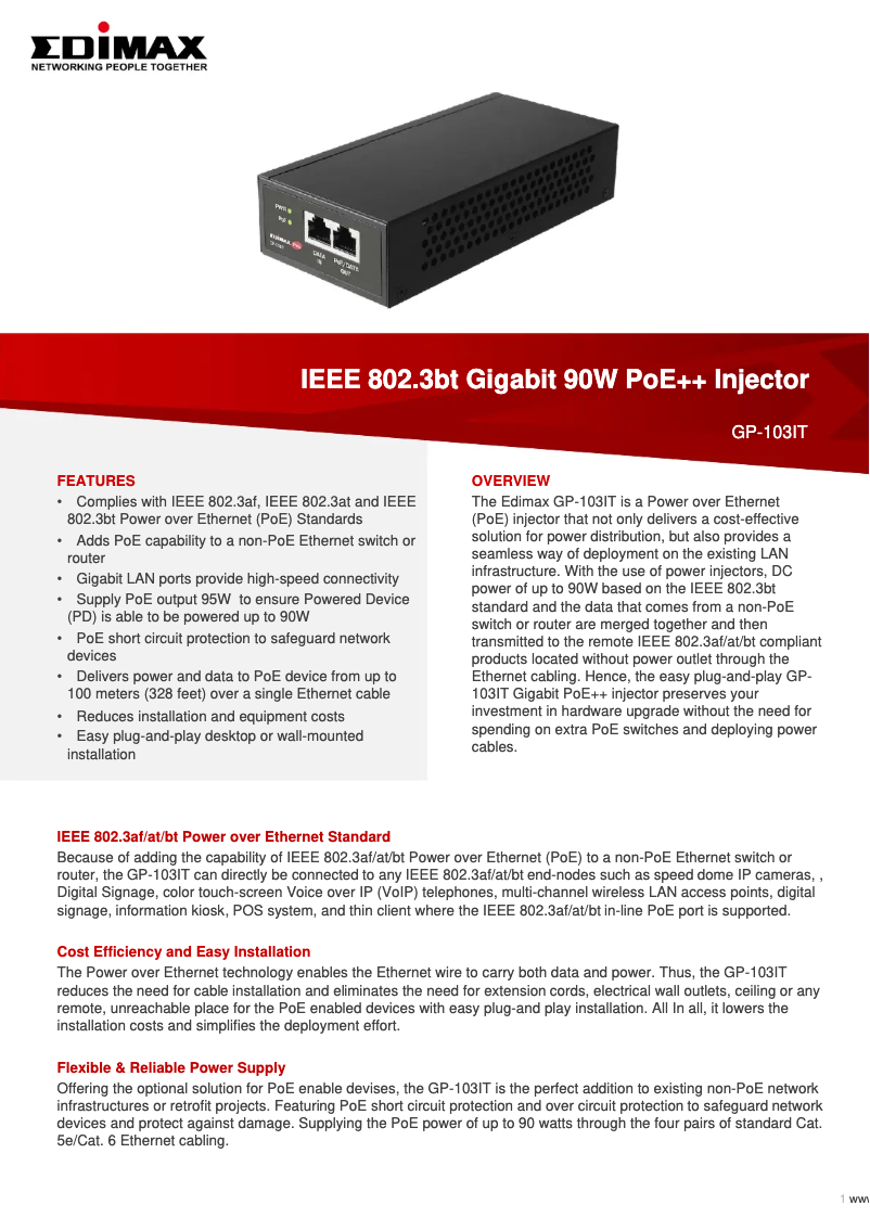 Page n°1 - Fiche technique Edimax GP-103IT
