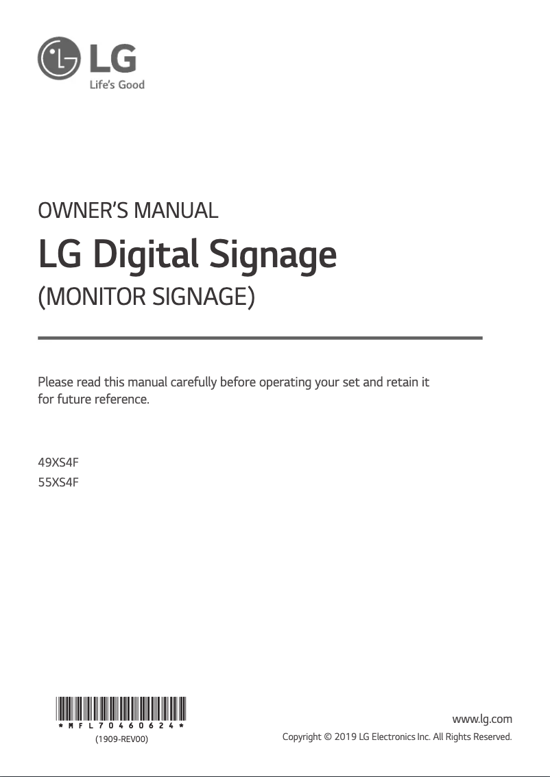 Page n°1 - Manuel utilisateur LG 55XS4F