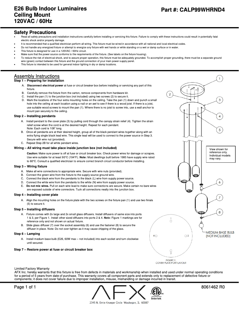 Page n°1 - Manuel utilisateur AFX Callie CALP99WHRND4