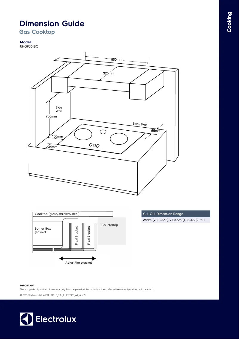 Page 1 de la notice Dessin technique Electrolux EHG9351BC