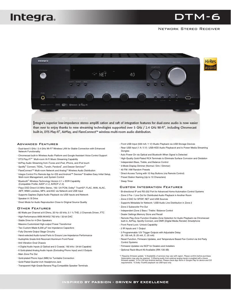 Page 1 de la notice Fiche technique Integra DTM-6