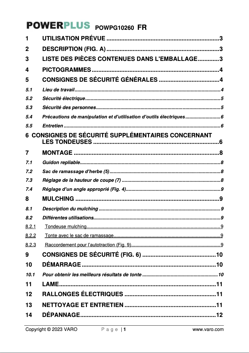 Page 1 de la notice Manuel utilisateur PowerPlus POWPG10260