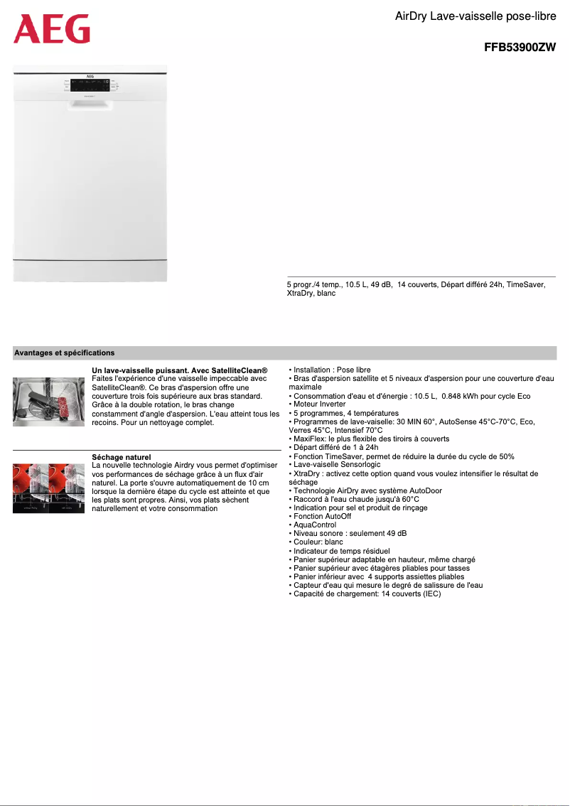 Image de la première page du manuel de l'appareil FFB53900ZW