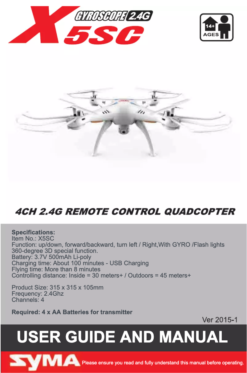 Page n°1 - Manuel utilisateur Syma X5SC