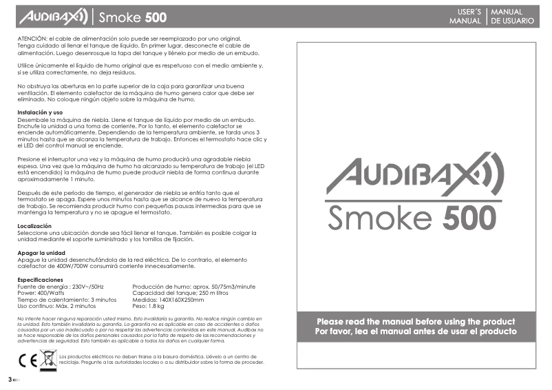 Image de la première page du manuel de l'appareil Smoke 500