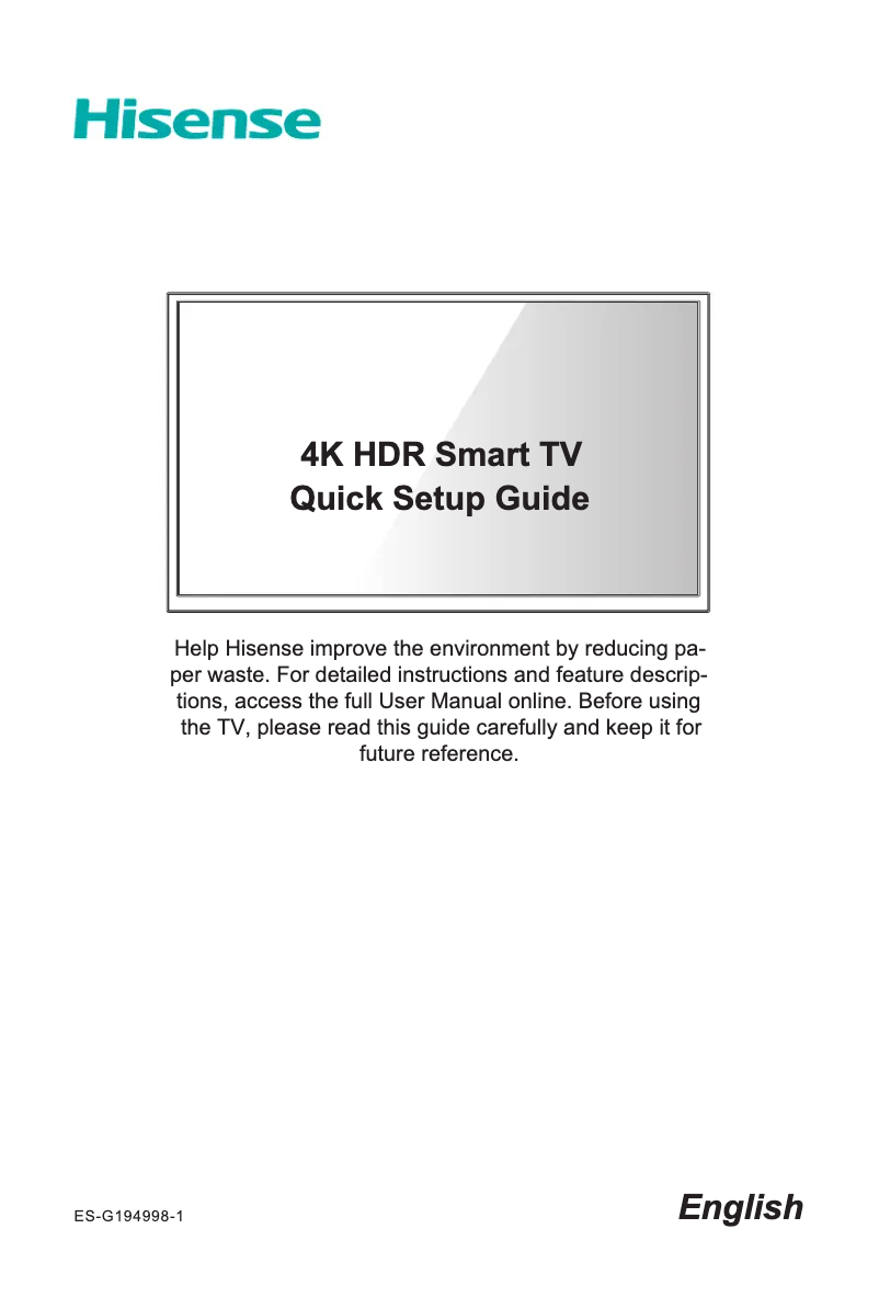 Page 1 de la notice Manuel utilisateur Hisense H8G H8 Quantum