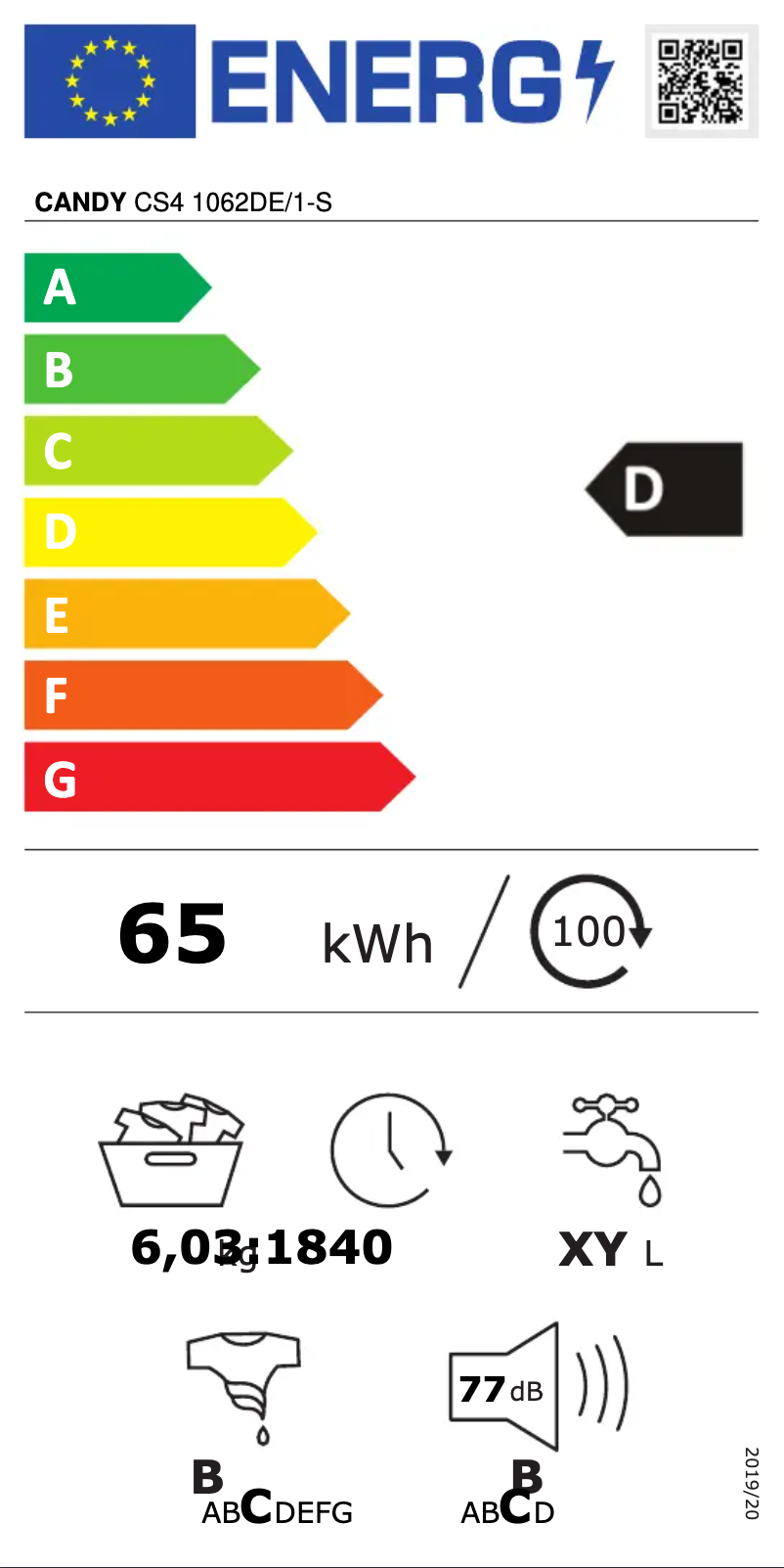 Page n°1 - Label énergétique Candy CS4 1062DE/1-S