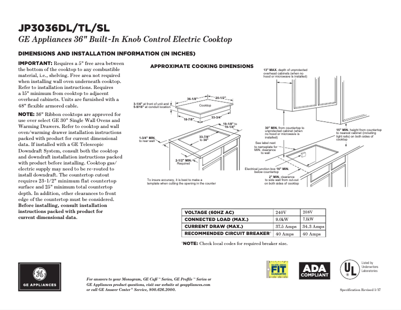 Page 1 de la notice Fiche technique GE JP3536TJWW