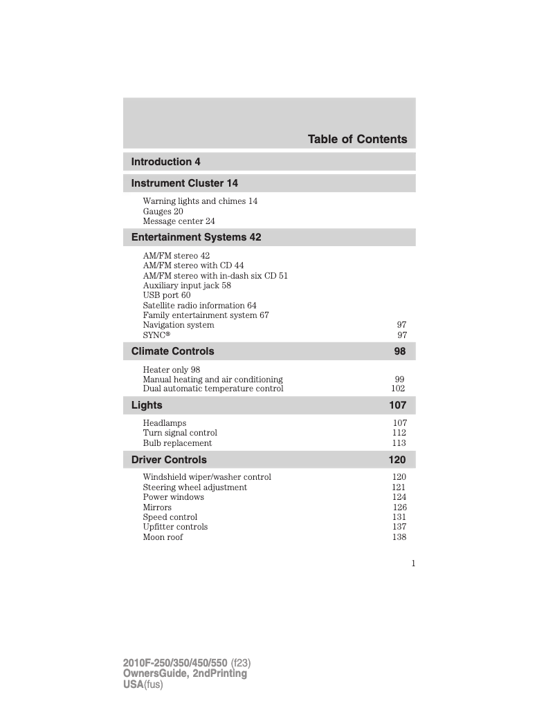 Page n°1 - Manuel utilisateur Ford F-450 (2010)