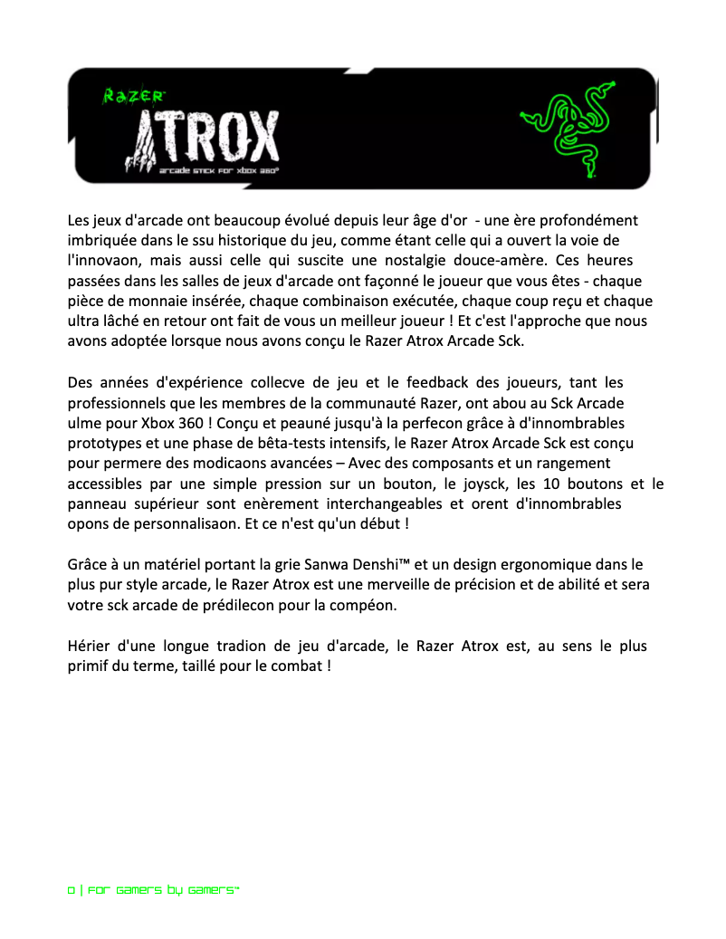 Page 1 de la notice Manuel utilisateur Razer Atrox