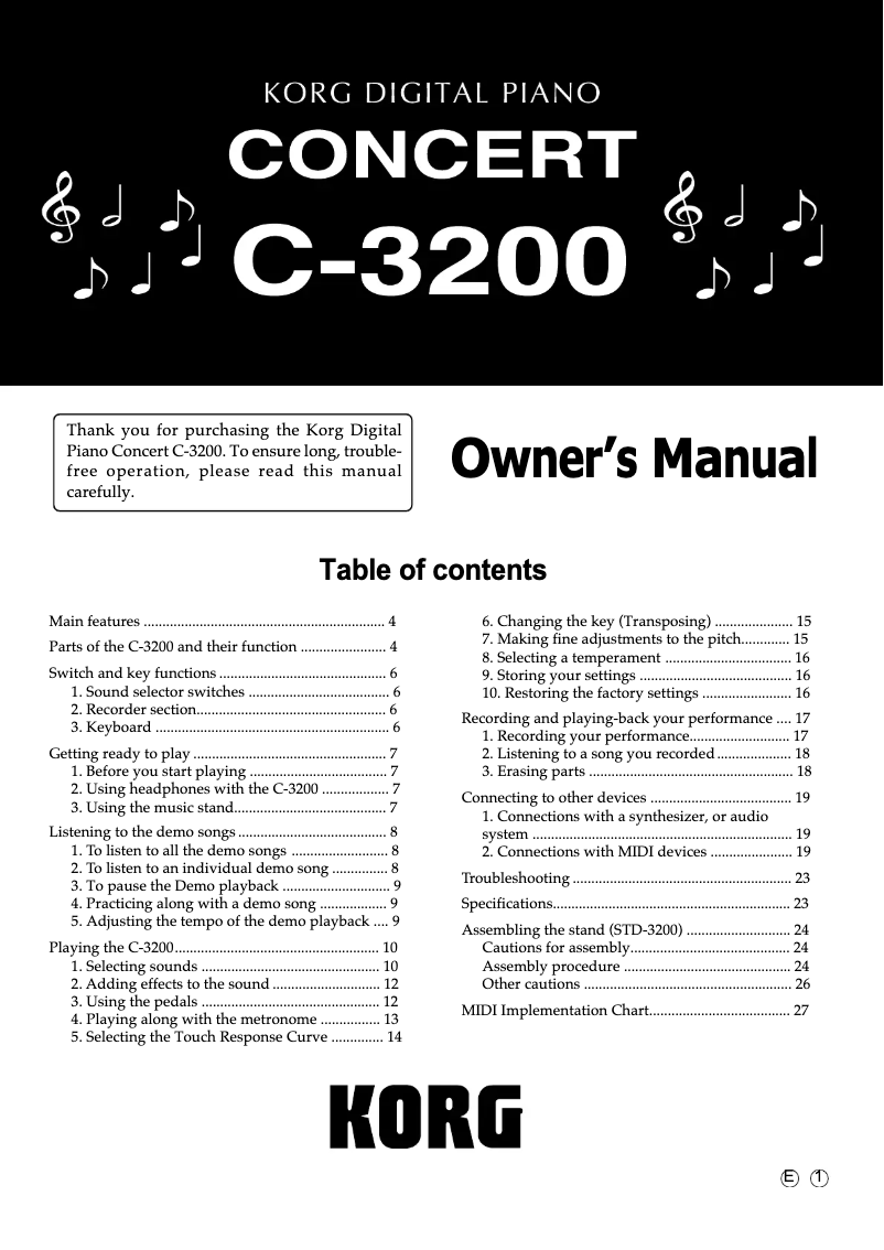 Page 1 of the manual User Manual Korg Concert C-3200