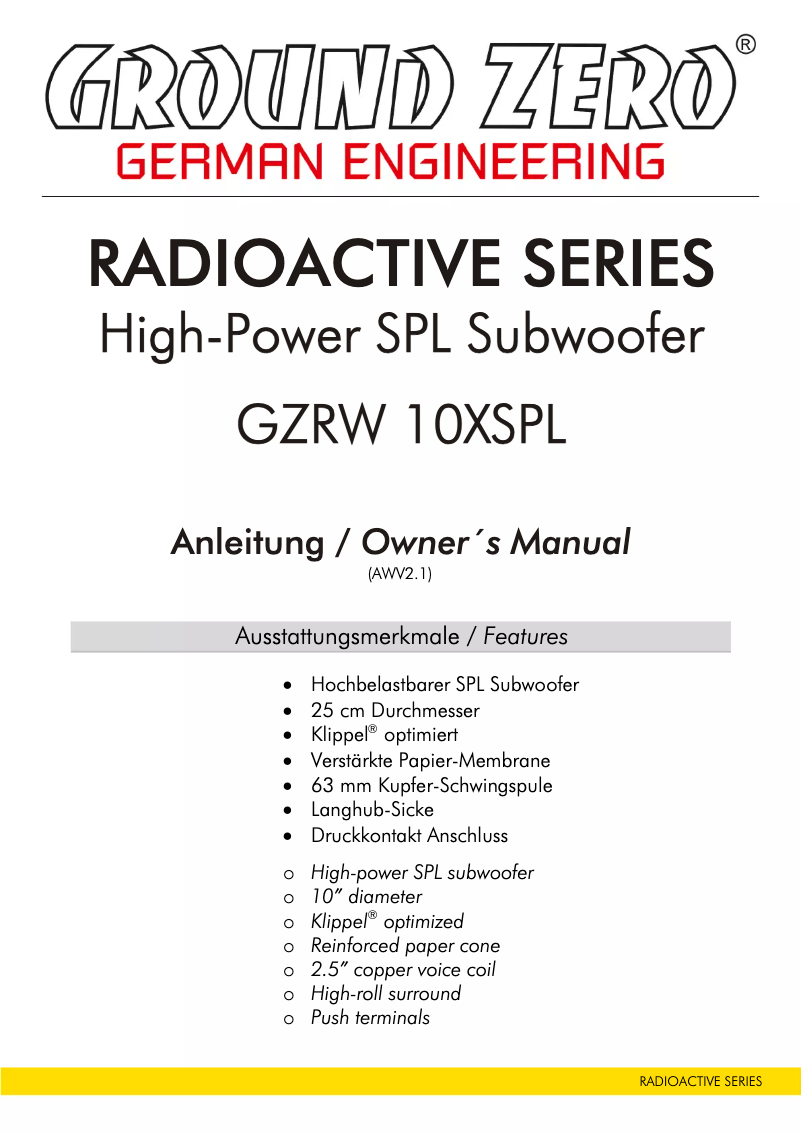 Page 1 de la notice Manuel utilisateur Ground Zero GZRW 10XSPL