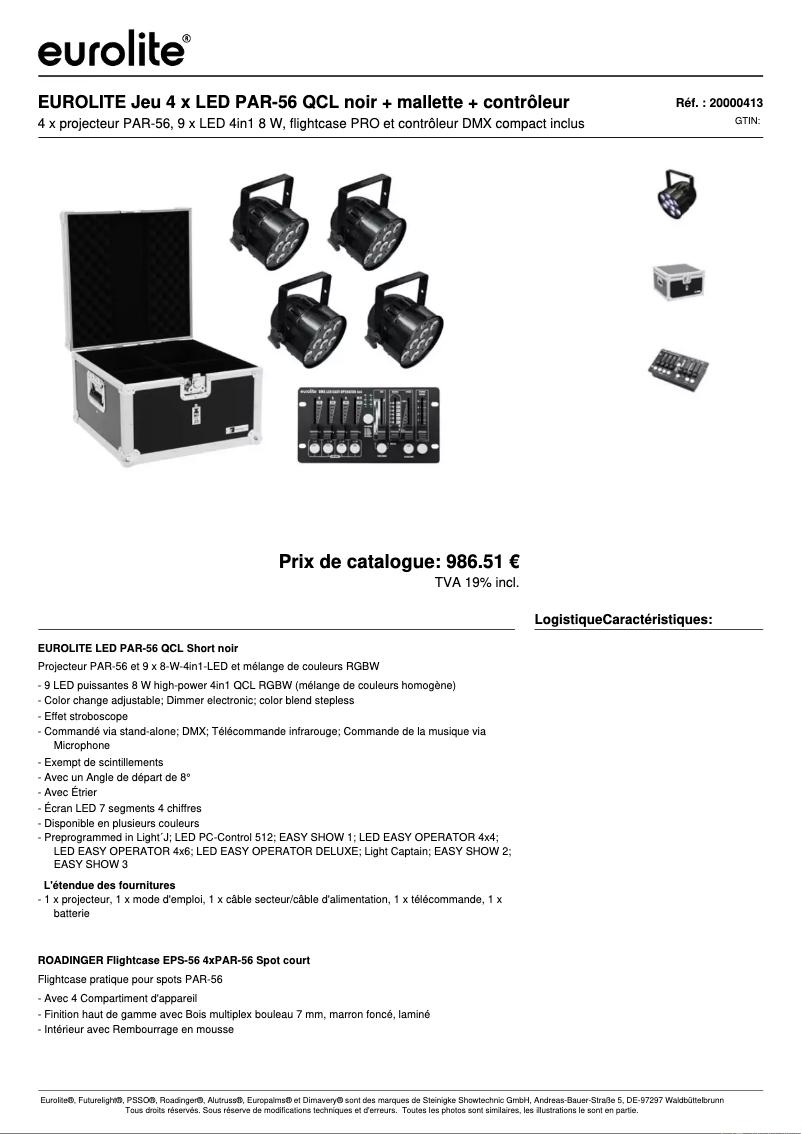 Page 1 de la notice Fiche technique Eurolite LED PAR-56