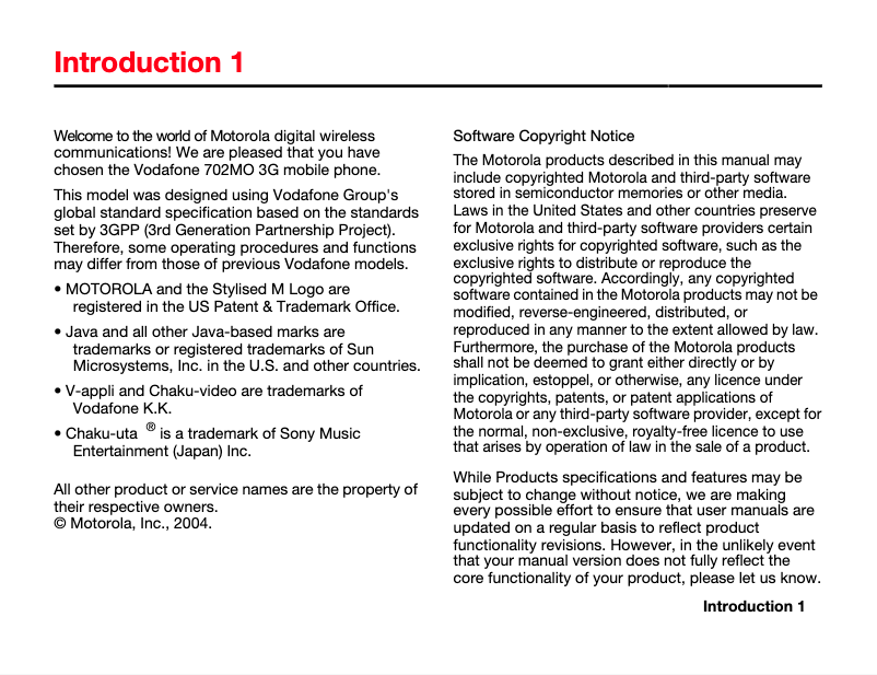 Page 1 de la notice Manuel utilisateur Motorola 702MO