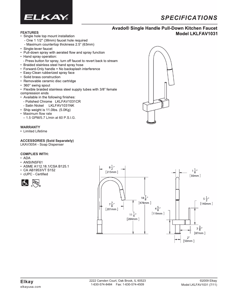 Page n°1 - Fiche technique Elkay LKLFAV1031NK