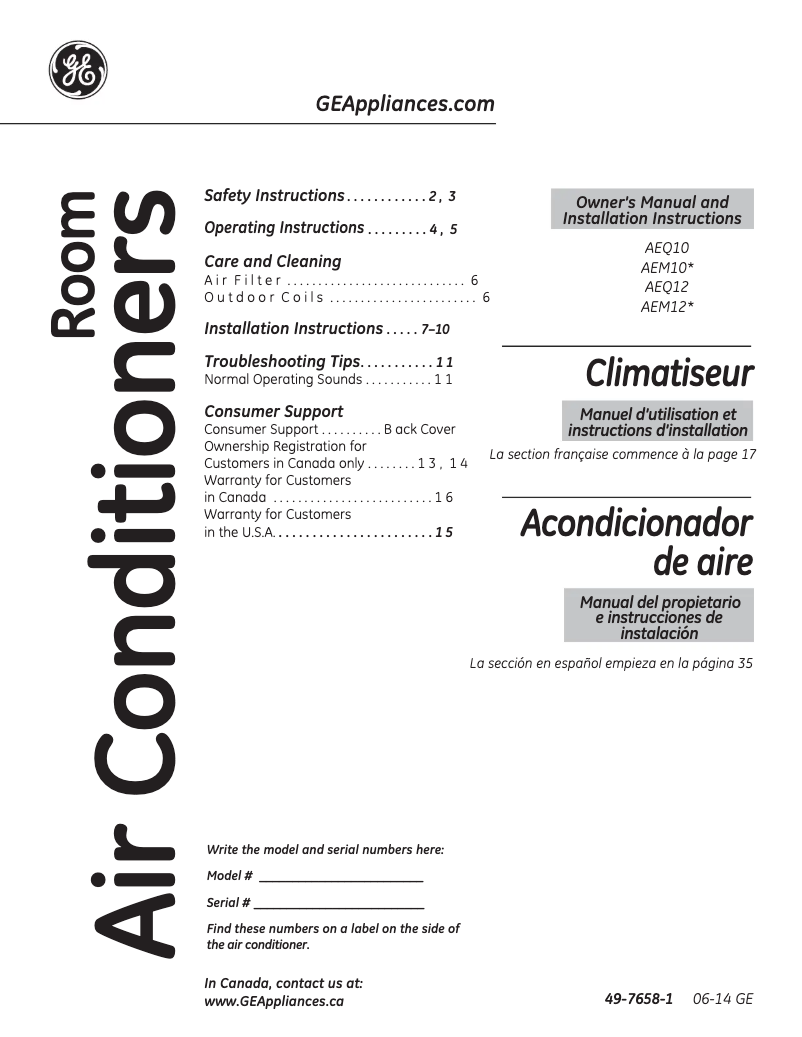 Page n°1 - Mode d'emploi GE AEM12AR