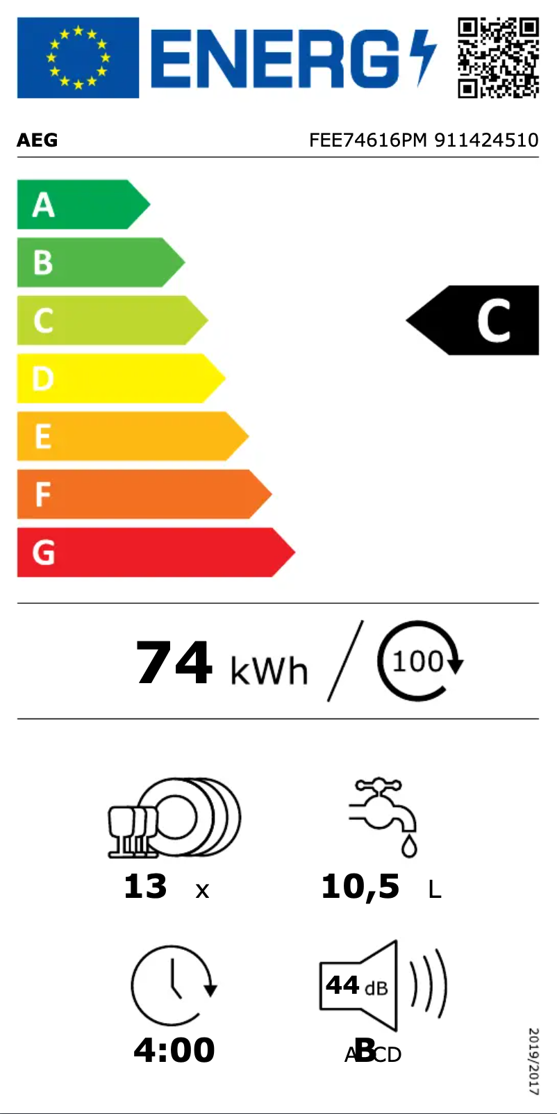 Page n°1 - Label énergétique AEG FEE74616PM