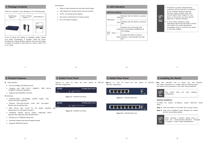 Page 1 de la notice Manuel utilisateur Planet FSD-803