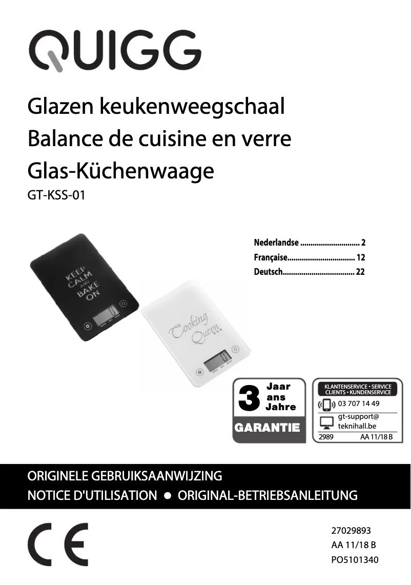 Page 1 de la notice Manuel utilisateur Quigg GT-KSS-01