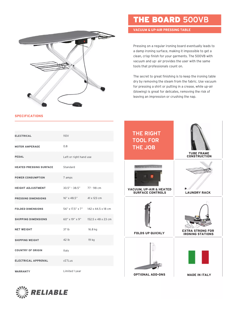 Page n°1 - Fiche technique Reliable 500VB