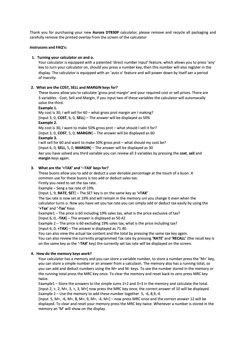 Page 1 de la notice Manuel utilisateur Aurora DT830P