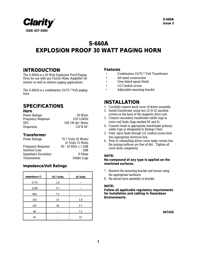 Page n°1 - Manuel utilisateur Valcom S-660A