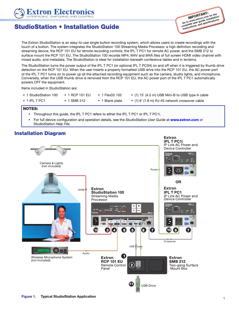 Page 1 de la notice Manuel utilisateur Extron StudioStation