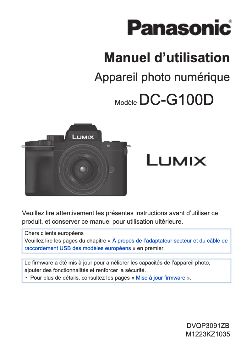 Image de la première page du manuel de l'appareil Lumix DC-G100D