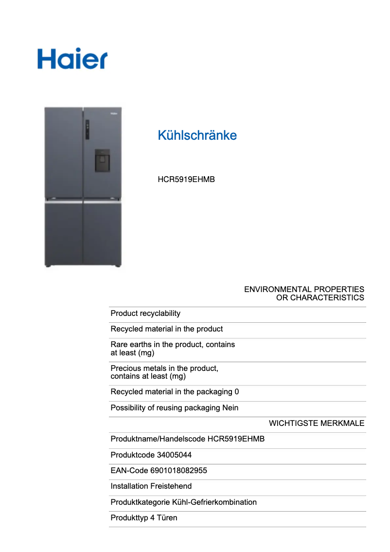 Image de la première page du manuel de l'appareil HCR5919EHMB